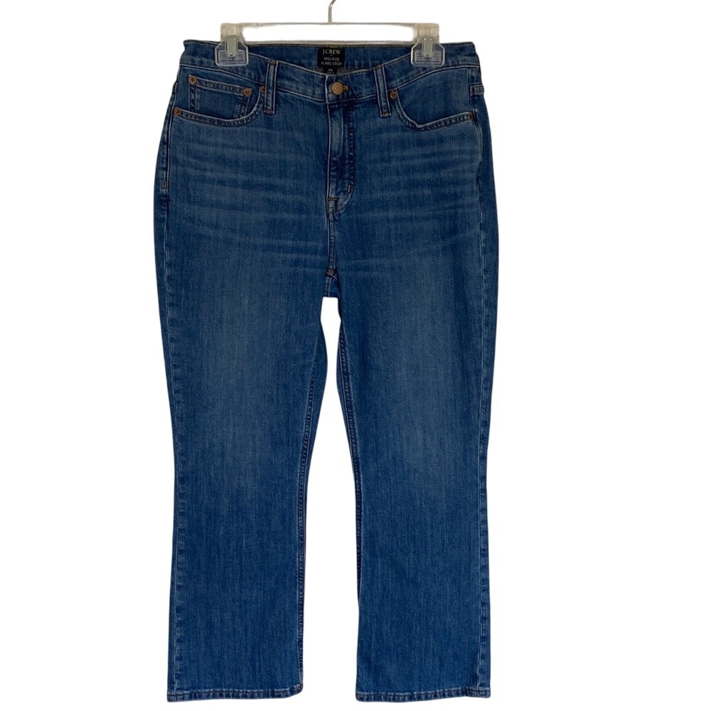 J‎ Crew Factory Womens Mid Rise Crop Flare Jean Size 29 Med Wash Classic
